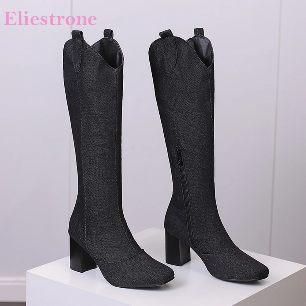 Riding Boot Short - 新作冬用ブラックブルー女性ニーハイライディングブーツホットラウンドトゥハイヒールレディースカジュアルシューズプラスビッグサイズ12 43 45 48