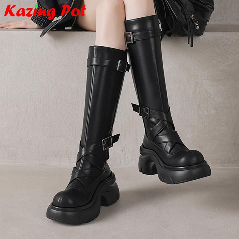 Riding Boot Short - クレイジングポット カウ スプリットスキン ラウンドトゥ 厚底プラットフォーム ハイストリートファッション