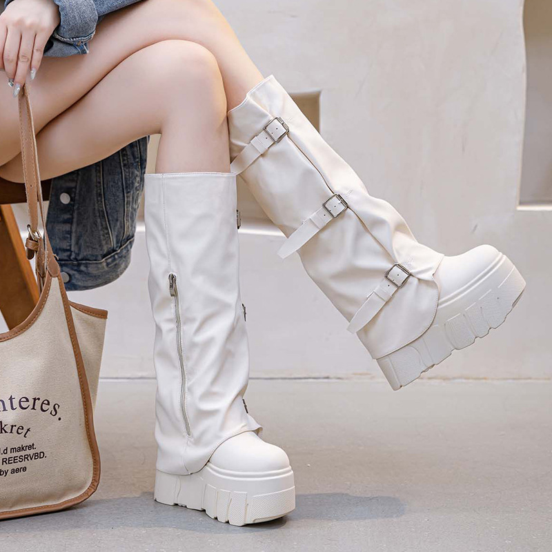 14 センチメートルヒールニーハイブーツプラットフォームウェ - Riding Boot Short のレビューと価格