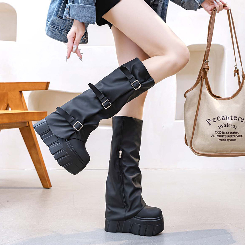 14 センチメートルヒールニーハイブーツプラットフォームウェ - Riding Boot Short のレビューと価格