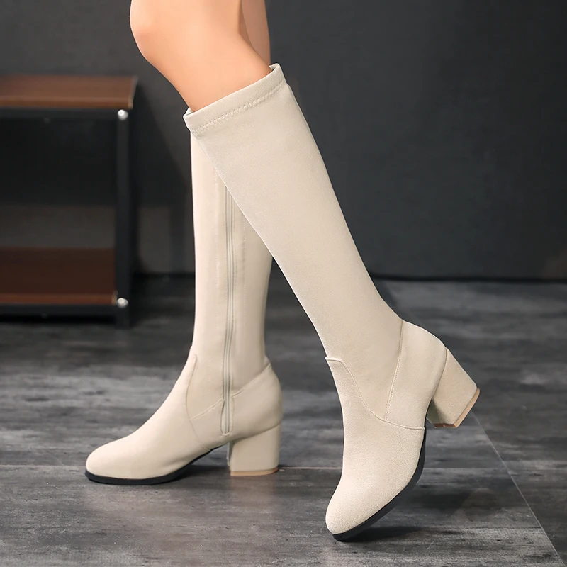 女性用スエードニーハイブーツ、スクエアヒール、ドレスパーティ - Riding Boot Short のレビューと価格
