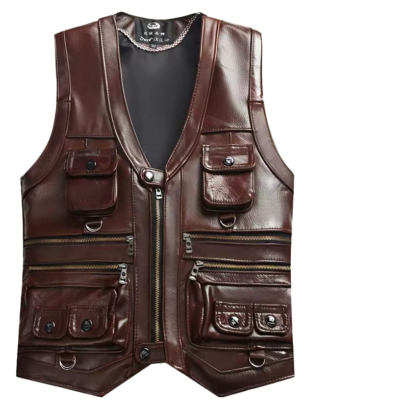 メンズ本革カウハイドレザーベスト,ノースリーブ,厚手のオート - Motorcycle Gear Vest のレビューと価格