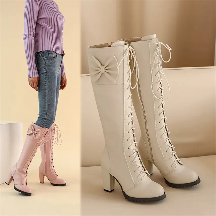 甘い蝶ネクタイロリータニーハイブーツハイチャンキーヒールブラ - Riding Boot Short のレビューと価格