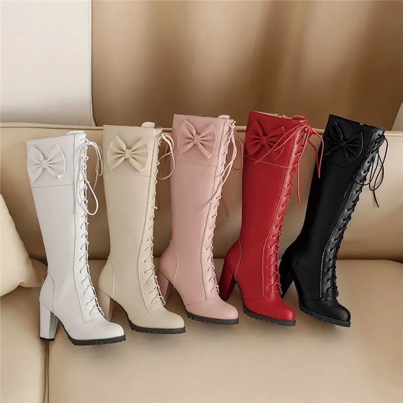 甘い蝶ネクタイロリータニーハイブーツハイチャンキーヒールブラ - Riding Boot Short のレビューと価格