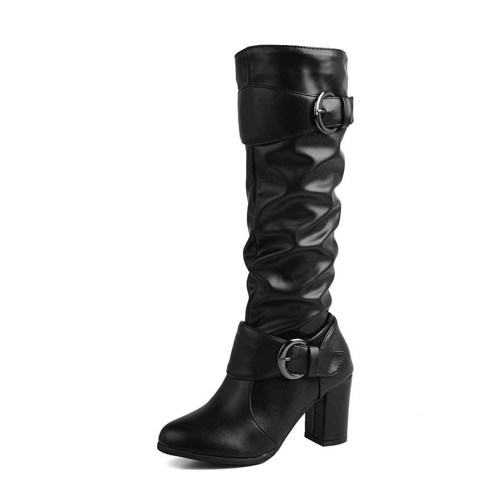 新しい冬の甘い黒白女性ニーハイブーツセクシーなスクエアハイヒ - Riding Boot Short のレビューと価格