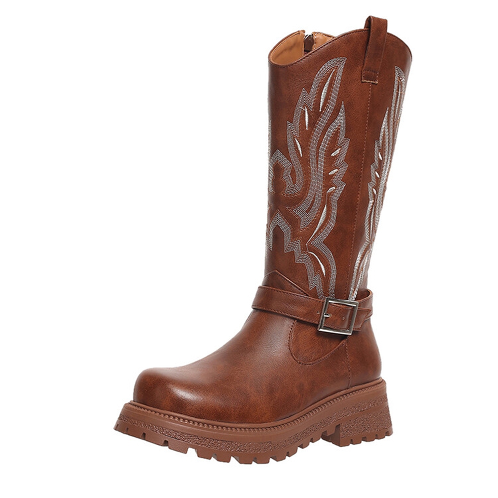 女性ニーハイブーツ厚いヒールラウンドトゥ防水インナージップ刺 - Riding Boot Short のレビューと価格