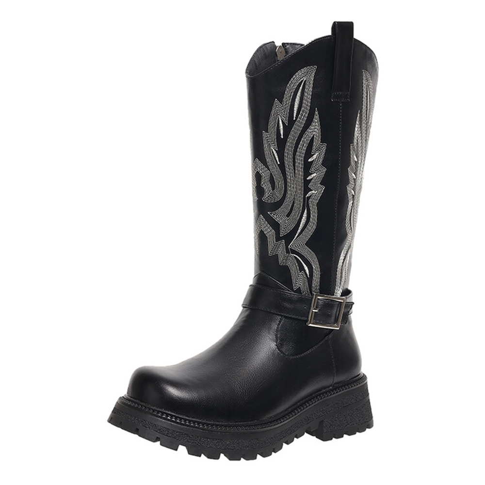 女性ニーハイブーツ厚いヒールラウンドトゥ防水インナージップ刺 - Riding Boot Short のレビューと価格