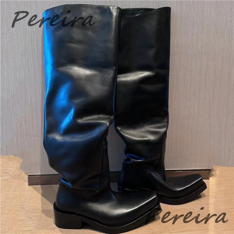 厚底ニーハイブーツ メンズ レディース ブラックレザー スク - Riding Boot Short のレビューと価格