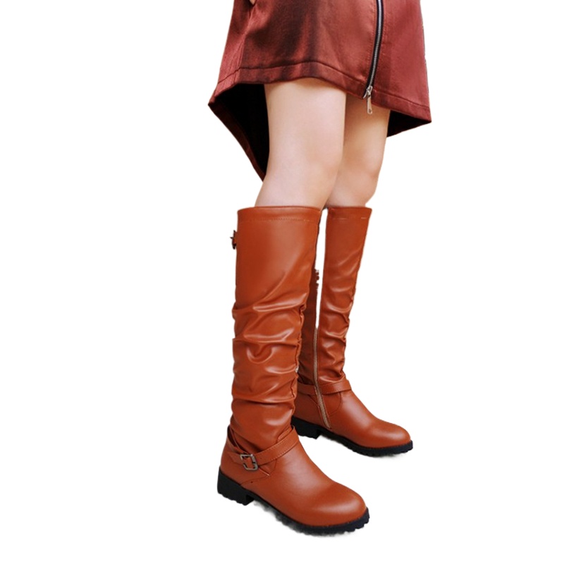 ニーハイブーツ女性ファッションプリーツ大サイズ 33-46  - Riding Boot Short のレビューと価格