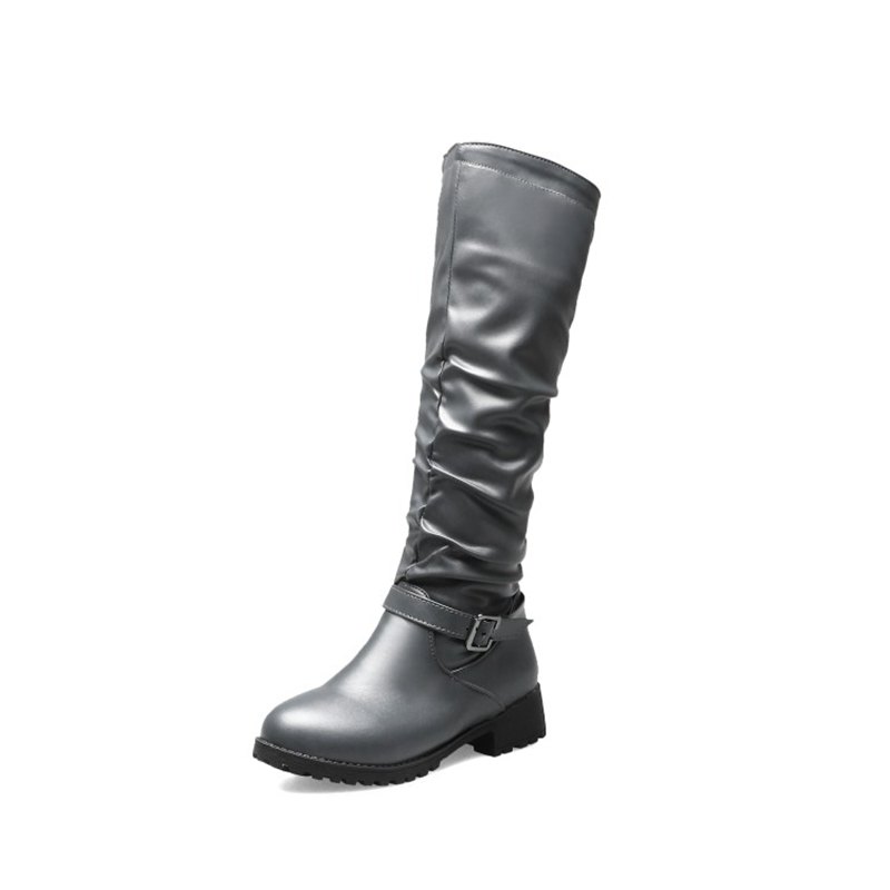 ニーハイブーツ女性ファッションプリーツ大サイズ 33-46  - Riding Boot Short のレビューと価格
