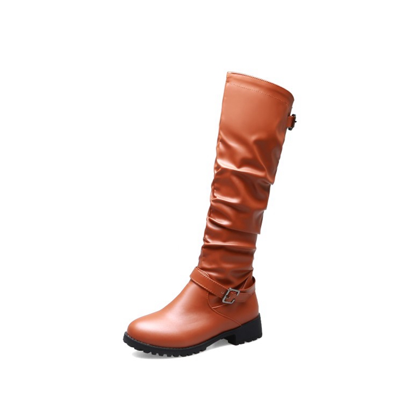 ニーハイブーツ女性ファッションプリーツ大サイズ 33-46  - Riding Boot Short のレビューと価格