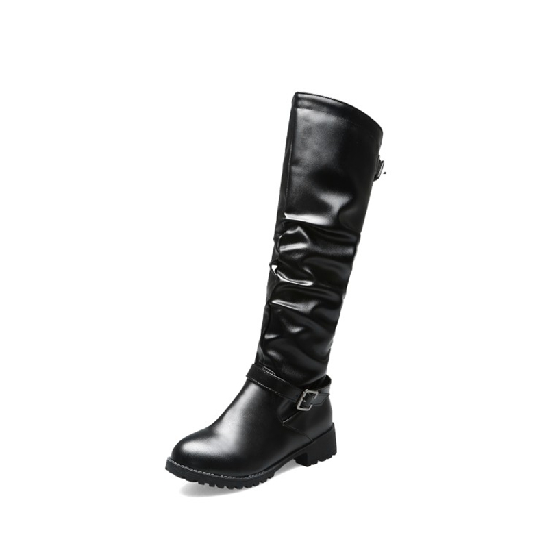 ニーハイブーツ女性ファッションプリーツ大サイズ 33-46  - Riding Boot Short のレビューと価格