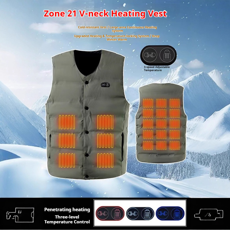 冬の新スタイル 21 ゾーン V ネック加熱ベストユニセック - Motorcycle Gear Vest のレビューと価格