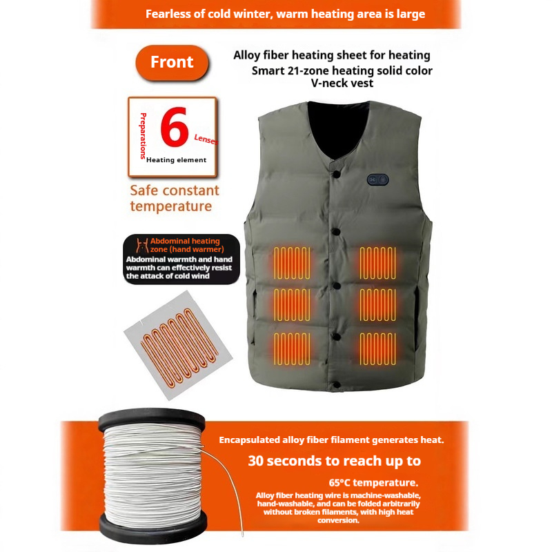 冬の新スタイル 21 ゾーン V ネック加熱ベストユニセック - Motorcycle Gear Vest のレビューと価格